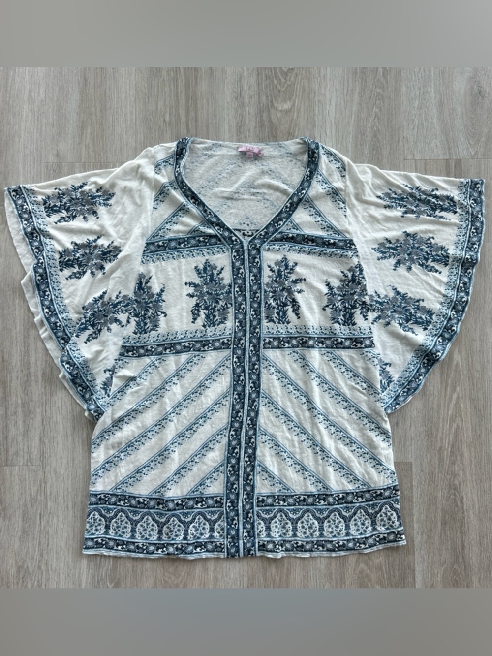 Calypso St Barth Linen Floral Cover Up Tunic White Blue Women’s Size Medium